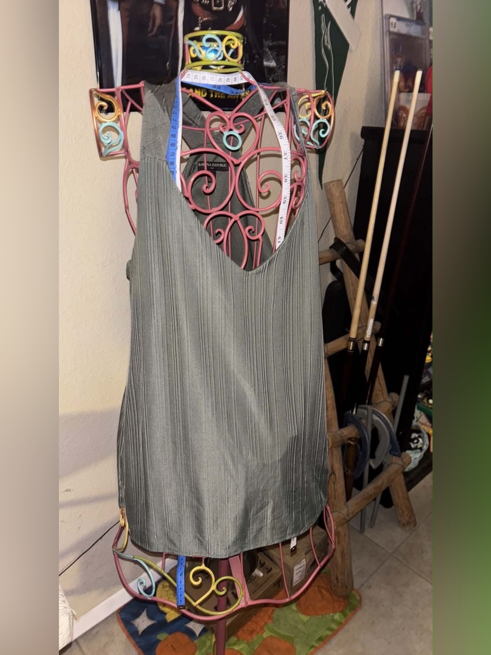 Banana Republic Olive Green Pleated V-Neck Tank Top